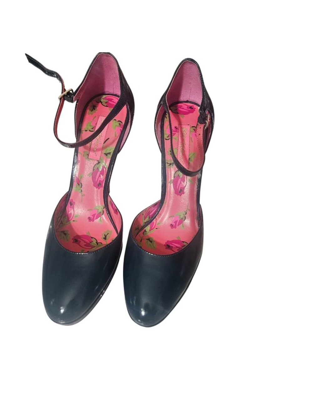 Betsey Johnson green Ankle Strap Heels With Pink Floral Insole Size 9M